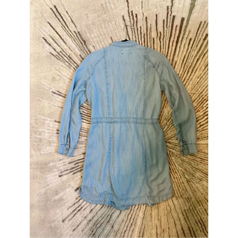 Lou & Grey Chambray Wrap Shirt Dress Womens Medium Blue Tie Waist Utility Pocket - Picture 4 of 8